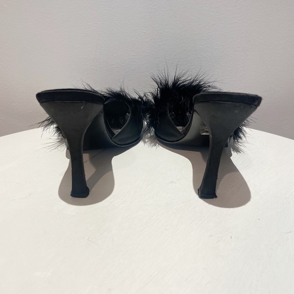 Vintage 90s Victoria Secret Black Boa Satin Heels/Pumps - Picture 4 of 9
